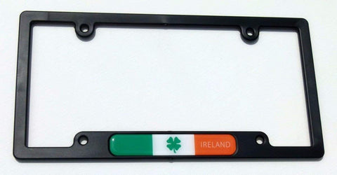 Ireland Irish Flag Black Plastic Car License Plate Frame Domed Decal Shamrock