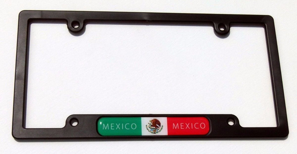 Mexico Mexican Flag Black Plastic Car License Plate Frame Domed Decal Insert