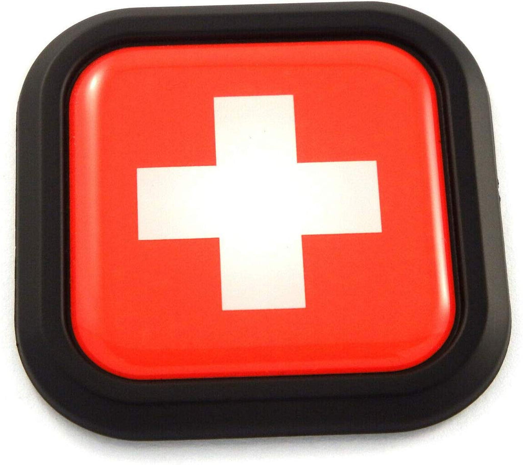 Swiss Flag Square Black rim Emblem Car 3D Decal Badge Hood Bumper sticker 2"