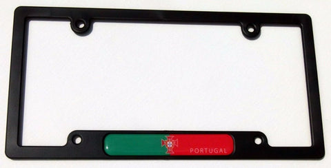 Portugal Portugese Flag Black Plastic Car License Plate Frame Dome Decal