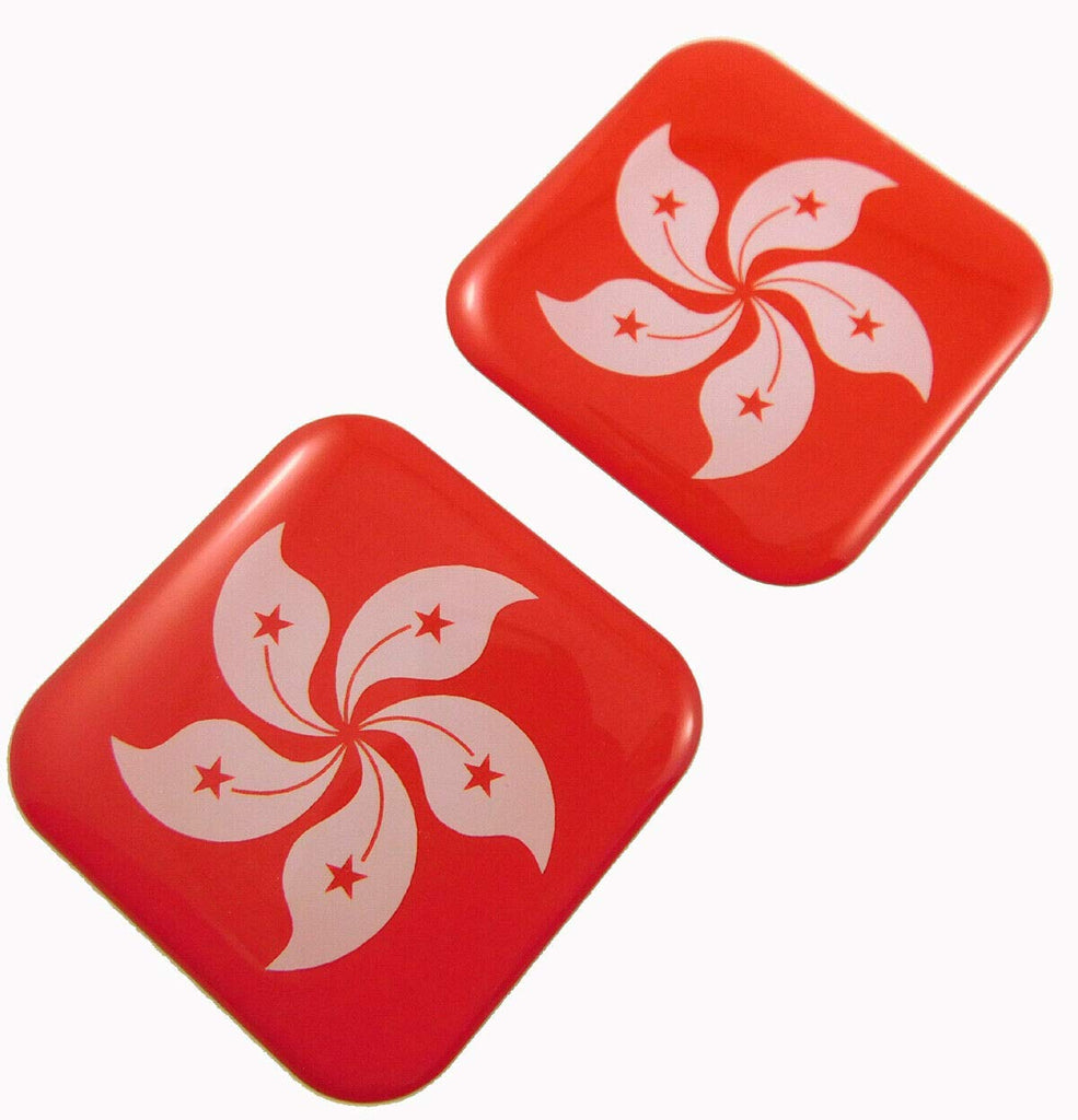 Hong Kong Flag Square Domed Decal car Bike Gel Stickers 1.5" 2pc
