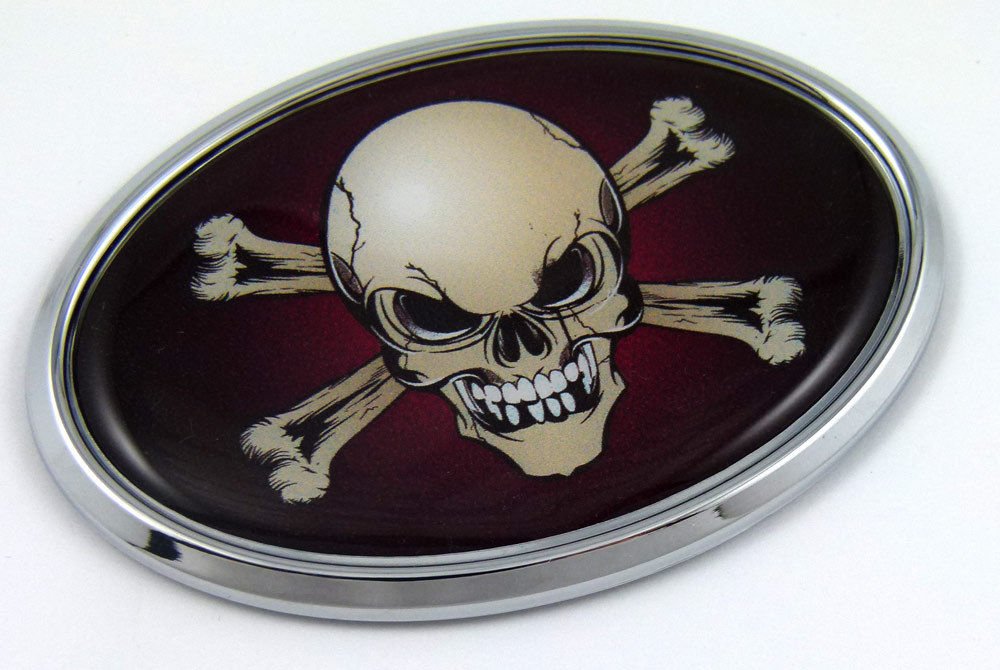 Skull Pirates Oval Car Chrome Emblem Decal Bumper Bike Auto Sticker SelfAdhesive