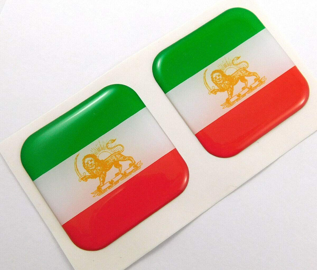Iran Flag Square Domed Decal car Bike Gel Stickers 1.5" 2pc