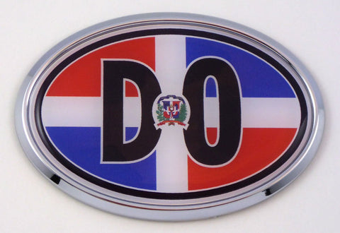 Dominican Republic DO Flag Car Chrome Emblem Bumper Sticker Flag Decal Oval