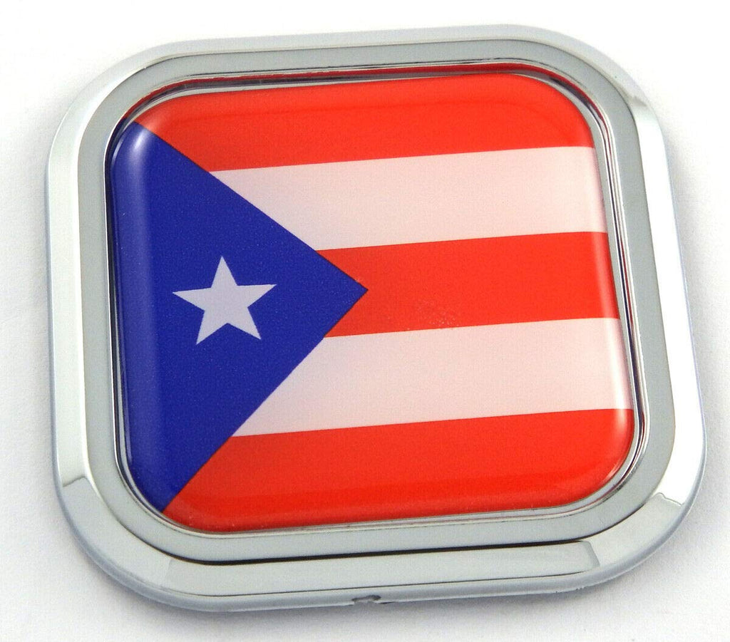 Puerto Rico Flag Square Chrome rim Emblem Car 3D Decal Badge Bumper sticker 2"