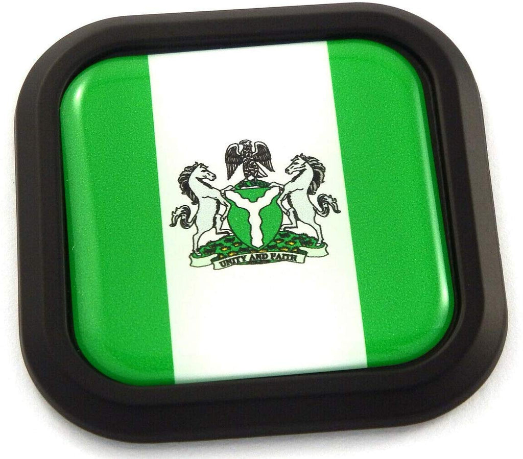 Nigeria Flag Square Black rim Emblem Car 3D Decal Badge Hood Bumper sticker 2"