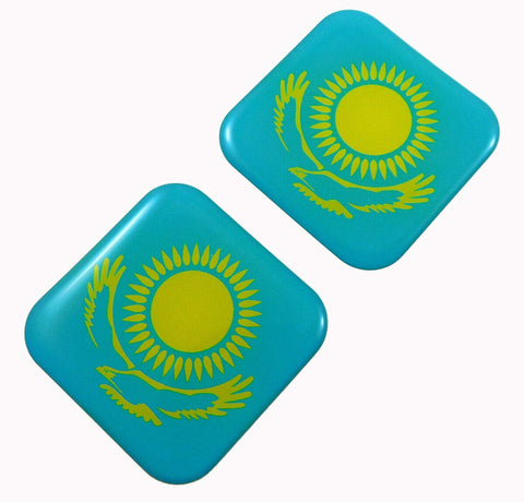 Kazakhstan Flag Square Domed Decal car Bike Gel Stickers 1.5" 2pc