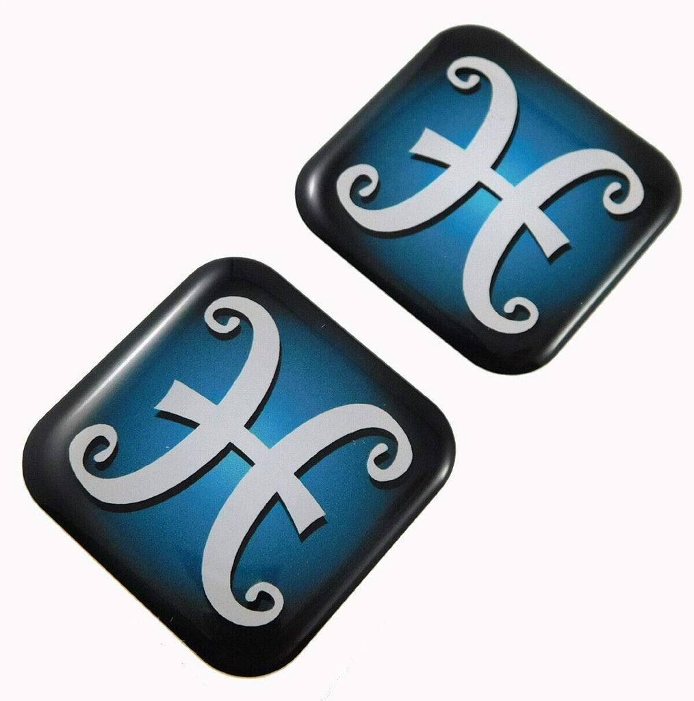 Pisces Zodiac, Square Domed Decal Emblem car Biker Gel Stickers 1.5" 2pc.