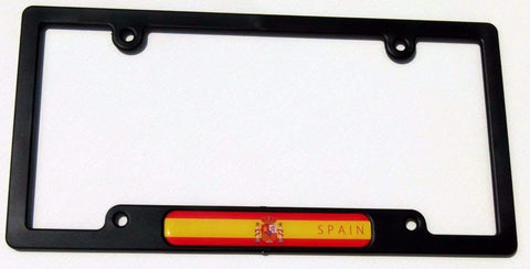 Spain Spanish Flames Flag Black Plastic Car License Plate Frame Dome Decal