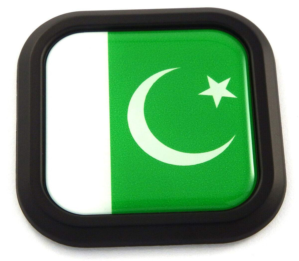 Pakistan Flag Square Black rim Emblem Car 3D Decal Badge Hood Bumper sticker 2"