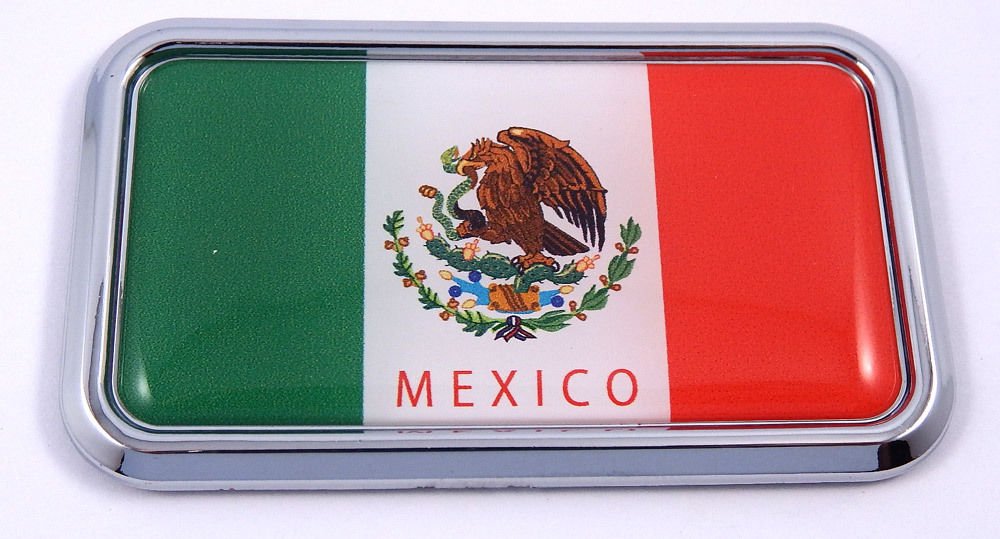 Mexico Mexican Flag rectanguglar Chrome Emblem 3D Car Decal Sticker 3" x 1.75"