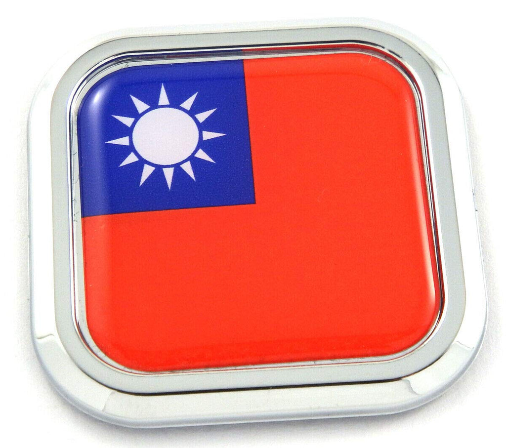 Taiwan Flag Square Chrome rim Emblem Car 3D Decal Badge Hood Bumper sticker 2"