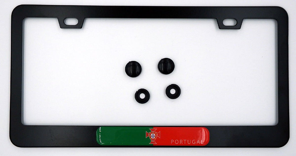 Portugal Flag Metal Black Aluminium Car License Plate Frame Holder