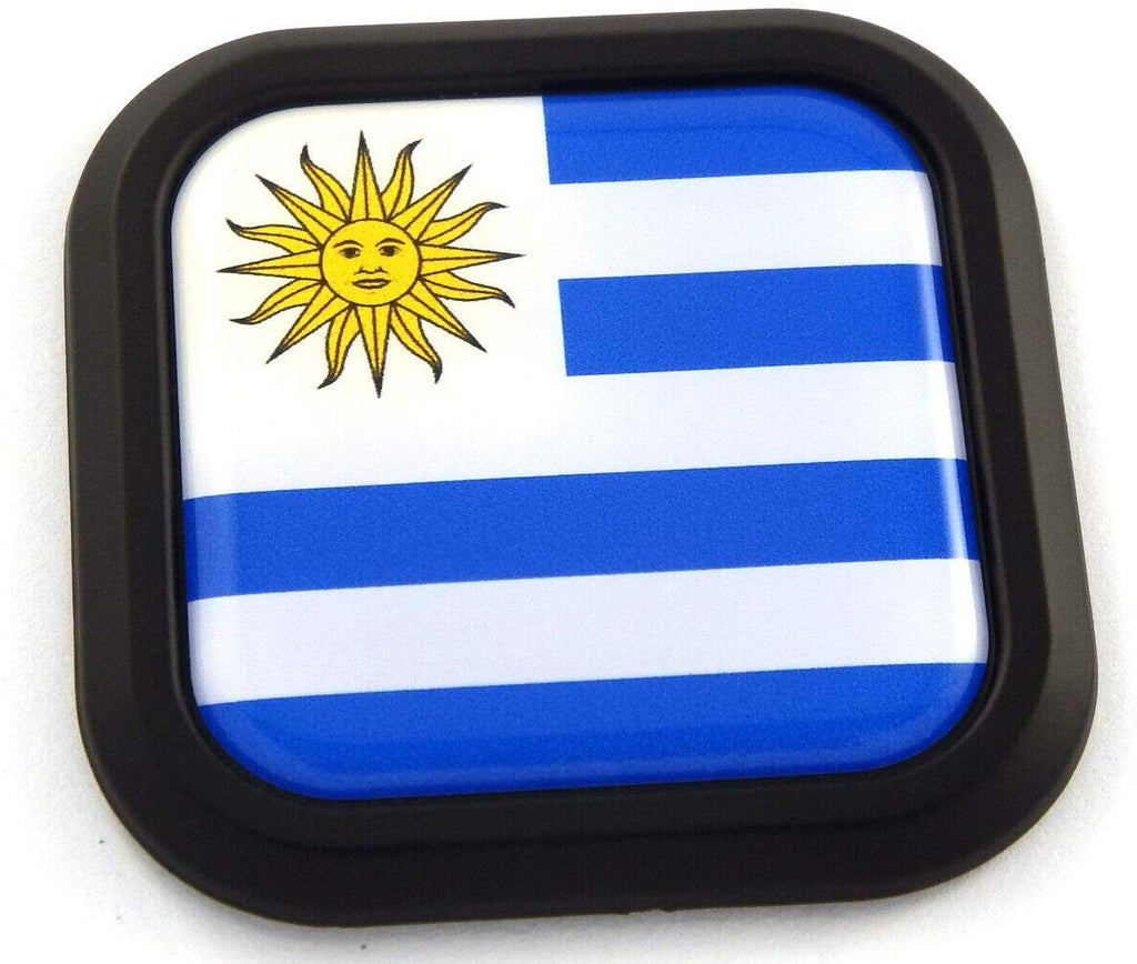 Uruguay Flag Square Black rim Emblem Car 3D Decal Badge Hood Bumper sticker 2"