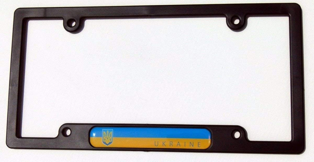Ukraine Ukrainian Flames Flag Black Plastic Car License Plate Frame Trident