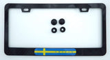 Sweden Swedish Flag Black Carbon Fiber Look Metal Car License Plate Frame