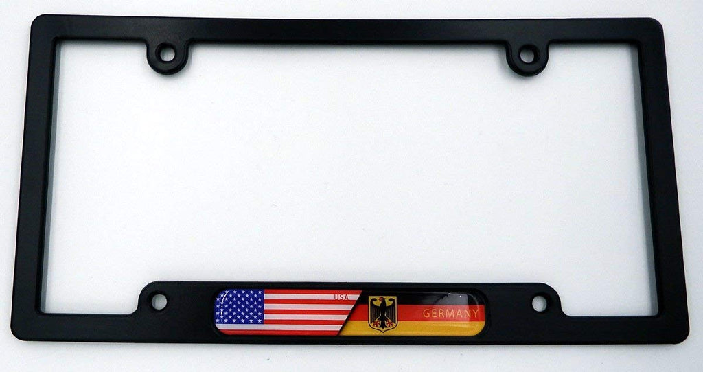 USA/Germany Black Plastic Car License Plate Frame w/Domed Decal Insert Flag