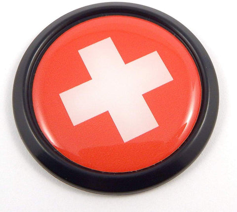 Swiss Switzerland Black Round Flag Car Decal Emblem Bumper 3D Sticker 1.85"