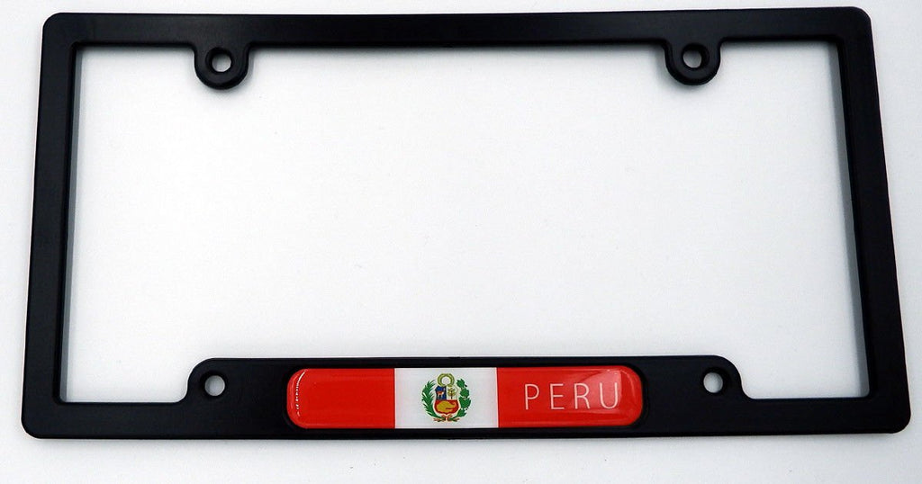 Peru Black Plastic Car License Plate Frame with Domed Decal Insert Flag