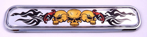 3 Skulls with Flames Chrome Emblem 3D Car Decal Sticker 5.3"