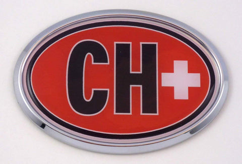 Switzerland Swiss CH Flag Car Chrome Emblem Bumper Sticker Flag Decal Oval