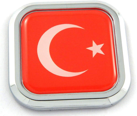 Turkey Flag Square Chrome rim Emblem Car 3D Decal Badge Hood Bumper sticker 2"
