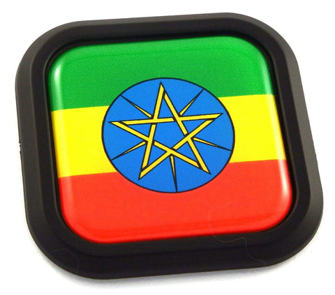 Ethiopia Flag Square Black rim Emblem Car 3D Decal Badge Hood Bumper sticker 2"