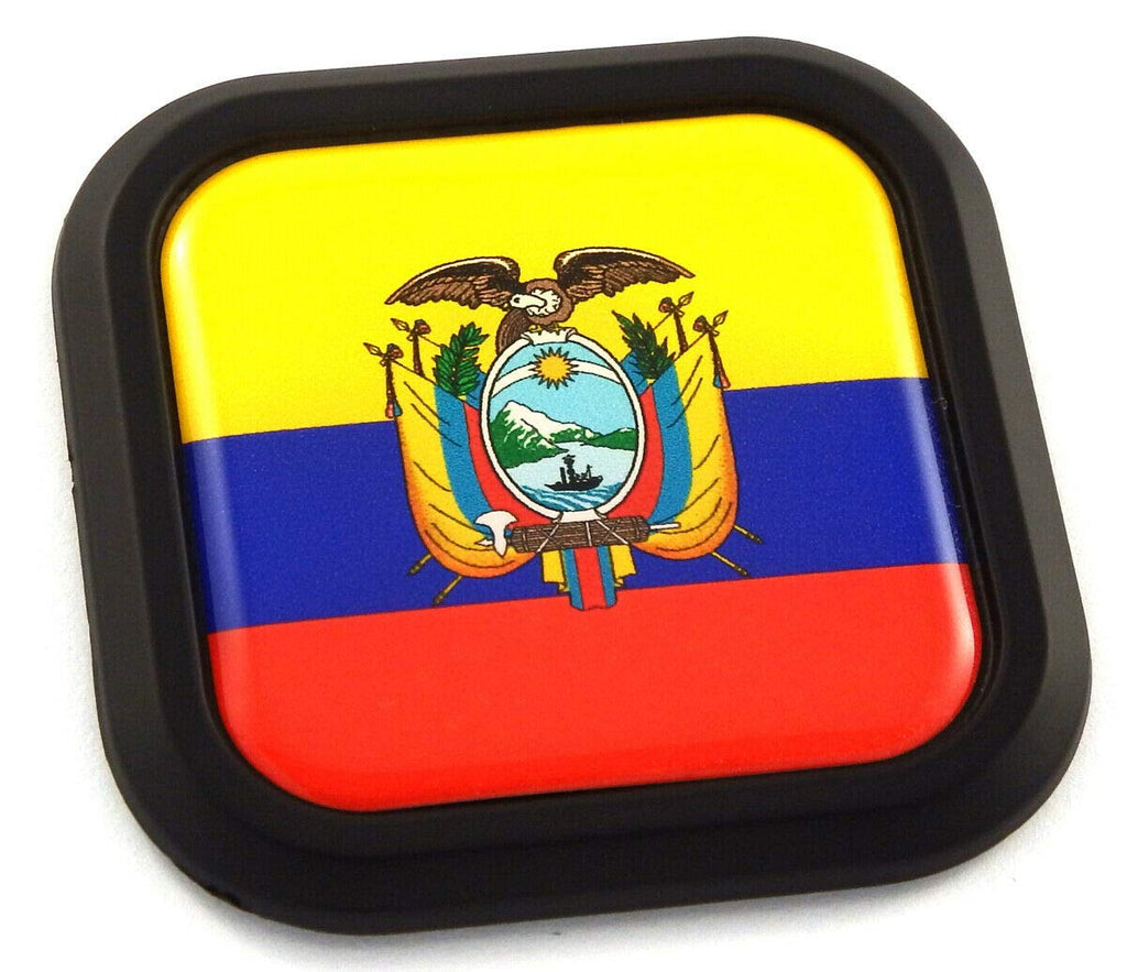 Ecuador Flag Square Black rim Emblem Car 3D Decal Badge Hood Bumper sticker 2"