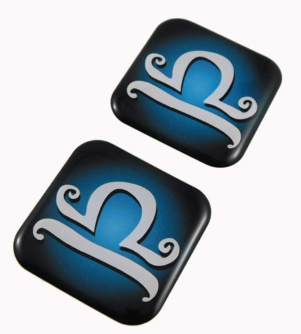Libra Zodiac, Square Domed Decal Emblem car Biker Gel Stickers 1.5" 2pc.