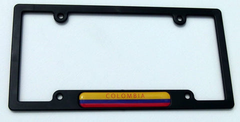 Colombia Flag Black Plastic Car License Plate Frame Domed Colour Lens Colombian