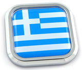 Greece Flag Square Chrome rim Emblem Car 3D Decal Badge Hood Bumper sticker 2"