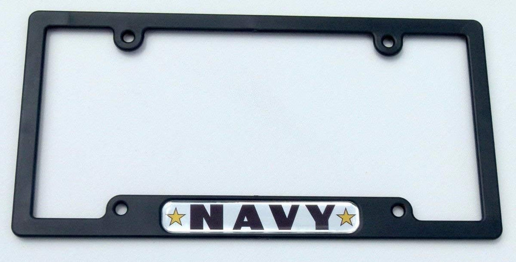Navy Flag Black Plastic Car License Plate Frame Domed Decal Insert