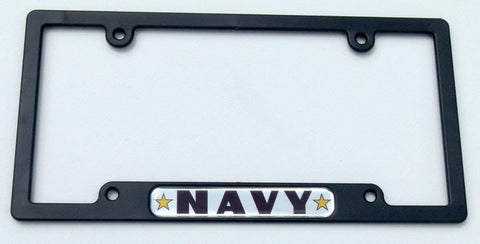Navy Flag Black Plastic Car License Plate Frame Domed Decal Insert