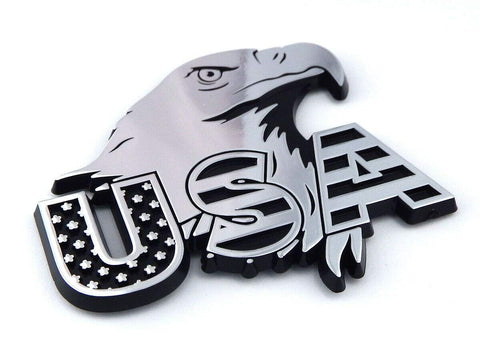 USA American Eagle Flag Black with Chrome Eagle Plastic car Emblem Decal 3"