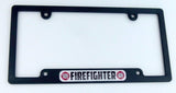 Firefighter Flag Black Plastic Car License Plate Frame Domed Colour Lens