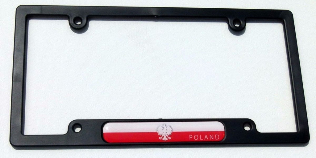 Poland Polska Flag Black Plastic Car License Plate Frame Dome Decal Polish Eagle