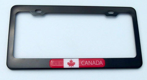 Canada Canadian Flag Black Metal Car License Plate Frame Domed Insert