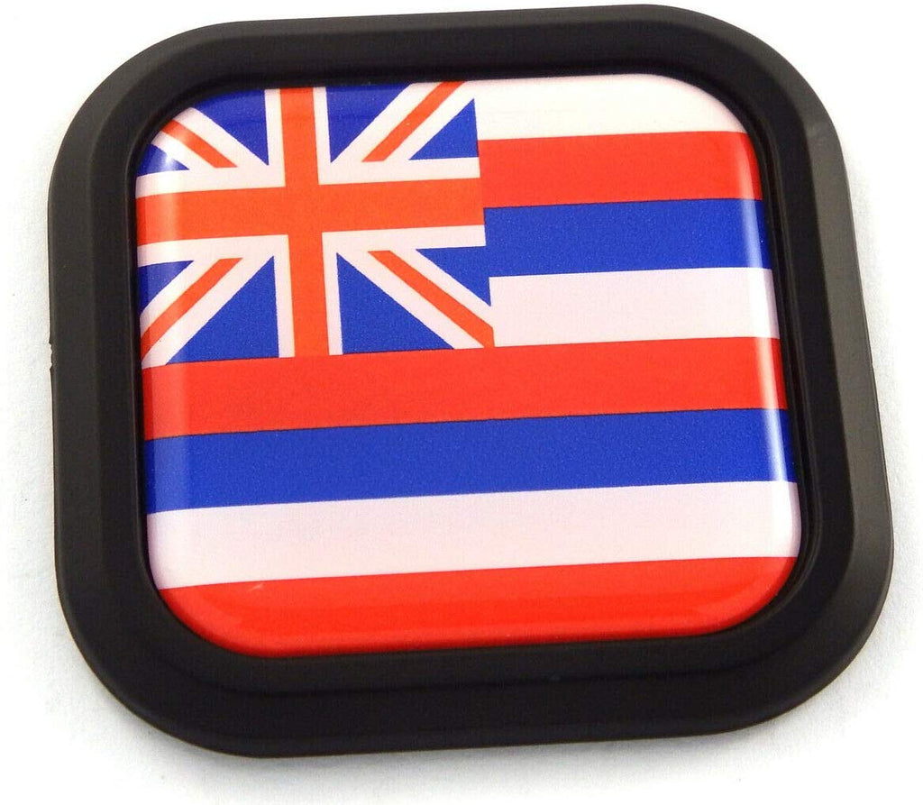Hawaii Flag Square Black rim Emblem Car 3D Decal Badge Hood Bumper sticker 2"