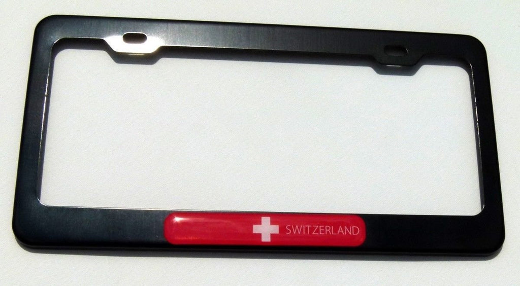 Switzerland Swiss Flag Black Metal Car auto License Plate Frame Dome Insert