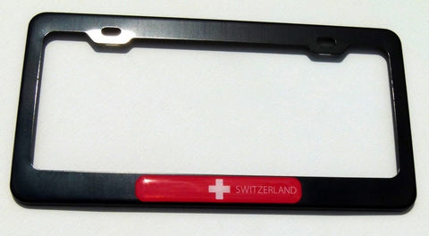 Switzerland Swiss Flag Black Metal Car auto License Plate Frame Dome Insert