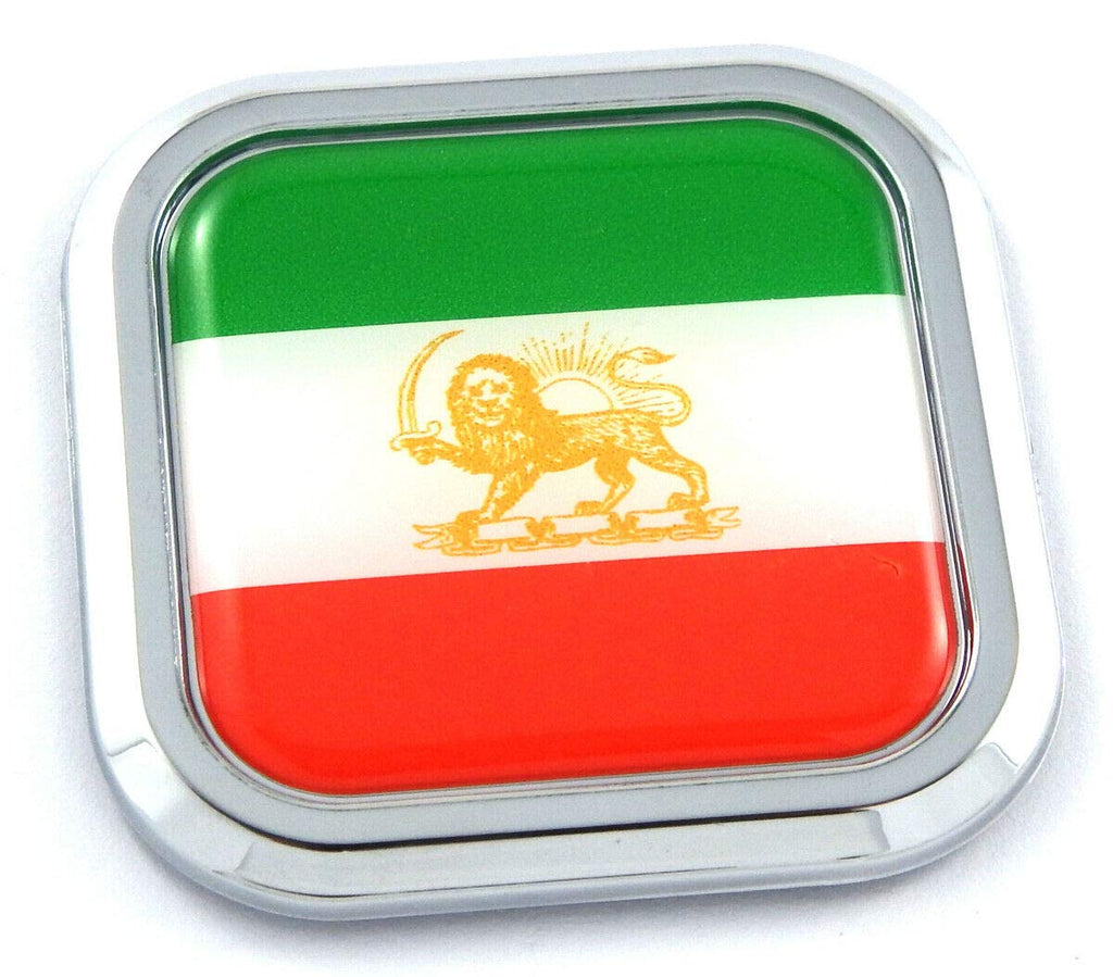 Iran Lion Flag Square Chrome rim Emblem Car 3D Decal Badge Hood Bumper sticker2"