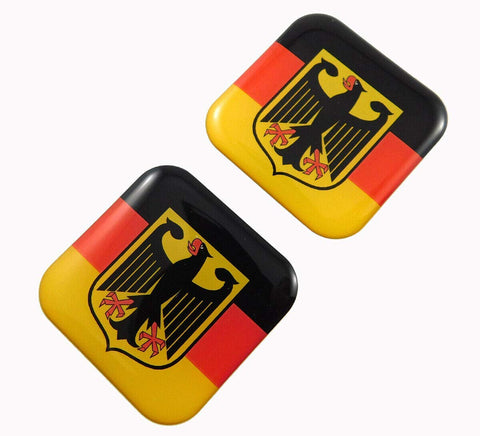 Germany Deutschland Flag Square Domed Decal car Bike Gel Stickers 1.5" 2pc