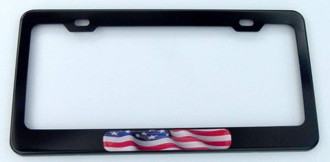 USA American Flag Black Metal Car auto License Plate Frame Dome Insert