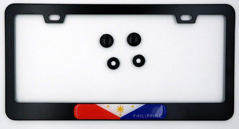 Philippine Flag Metal Black Aluminium Car License Plate Frame Holder