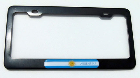 Argentina Flag Black Metal Car License Plate Frame Domed Insert
