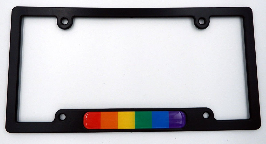 Pride Black Plastic Car License Plate Frame with Domed Decal Insert Flag Rainbow