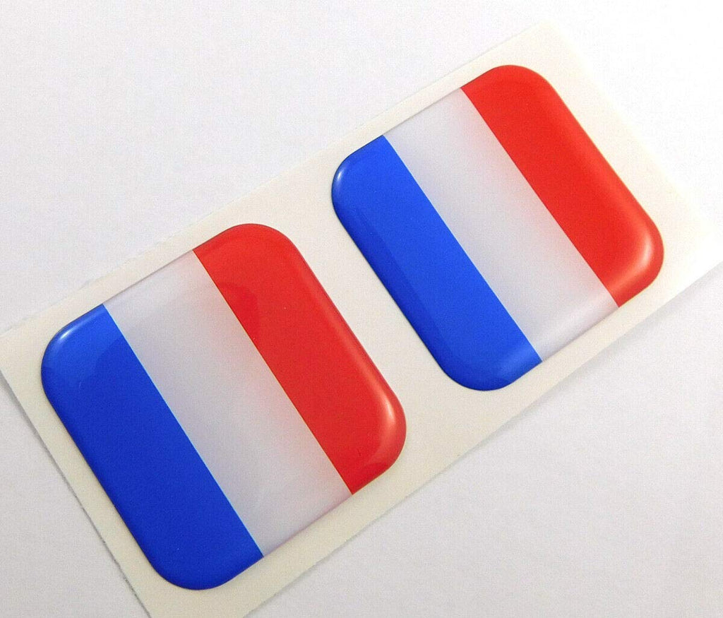 France French Flag Square Domed Decal car Bike Gel Stickers 1.5" 2pc