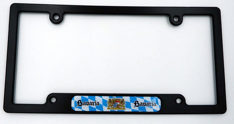 Bavaria Black Plastic Car License Plate Frame with Domed Decal Insert Flag