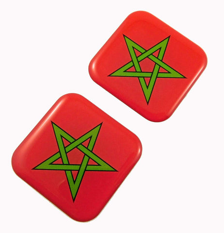 Morocco Flag Square Domed Decal car Bike Gel Stickers 1.5" 2pc