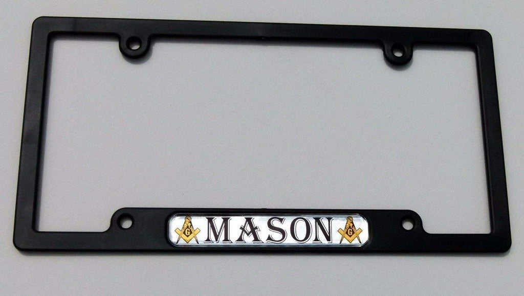 Mason Masonic Flag Black Plastic Car License Plate Frame Domed Decal Insert